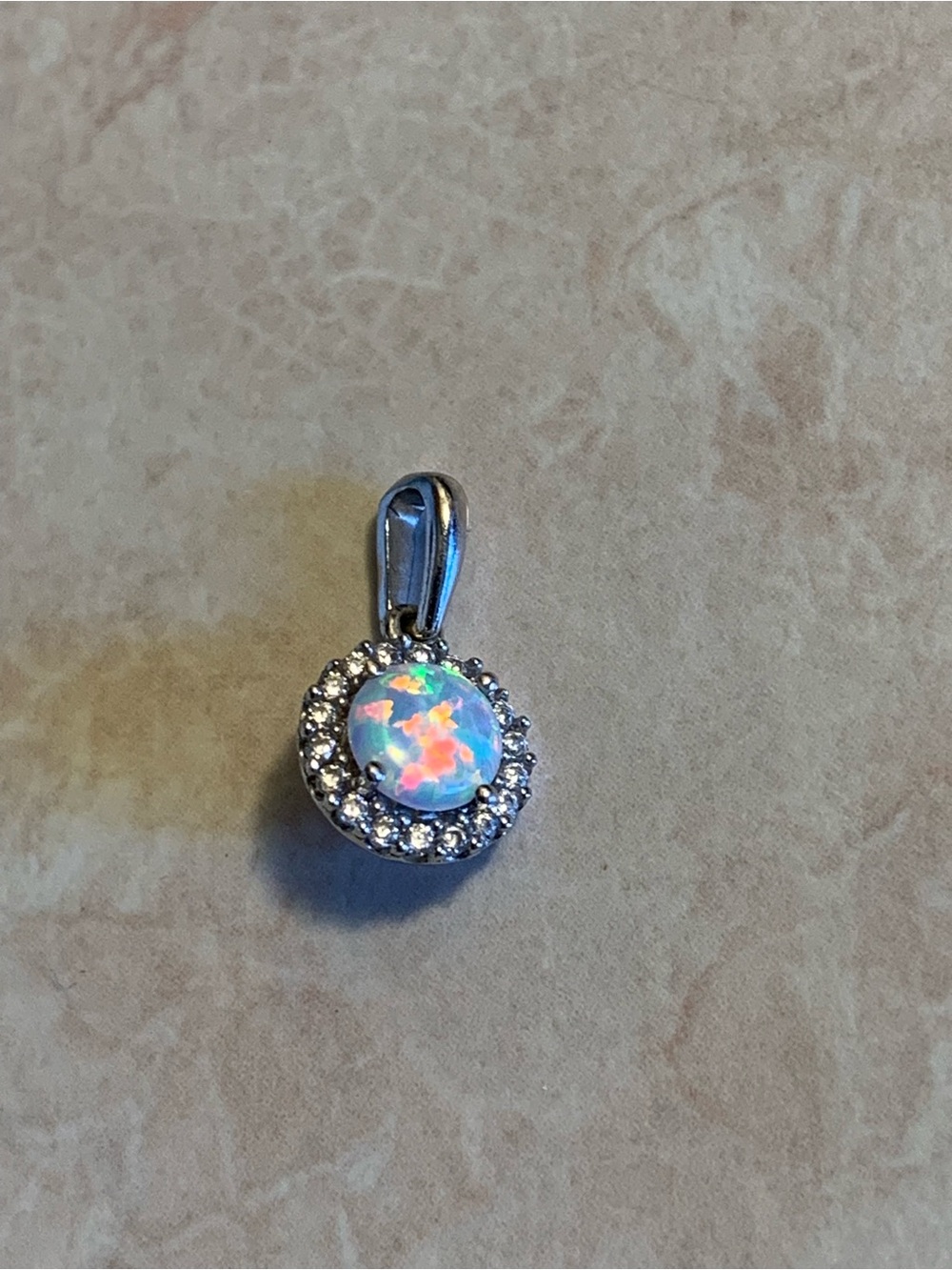 Opal Halo Pendant Necklace Charm - Opal and sterling Silver